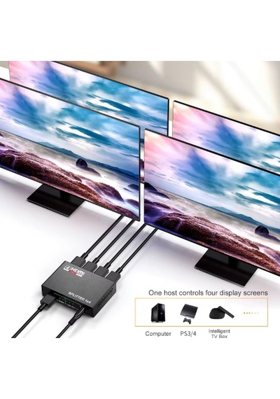 4 Portlu Hdmı Splitter Dağıtıcı, 1 Giriş 4 Çıkışlı, Aynı Anda Görüntü Dağıtımı, 1.4v 1080p