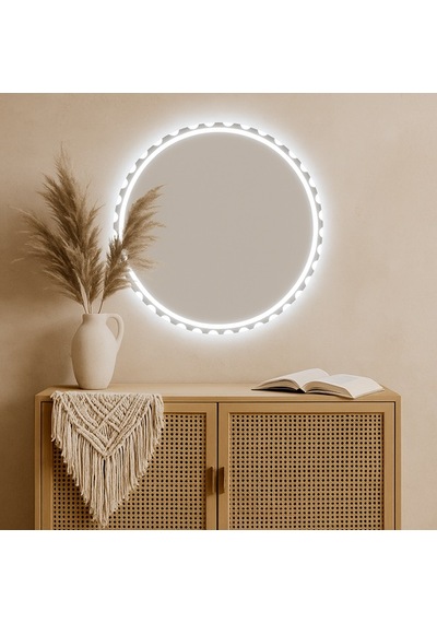 90x90 Cm Luna Dot Led Banyo Aynası Dimming Touch Sensörlü Beyaz Işık 6500k Beyaz