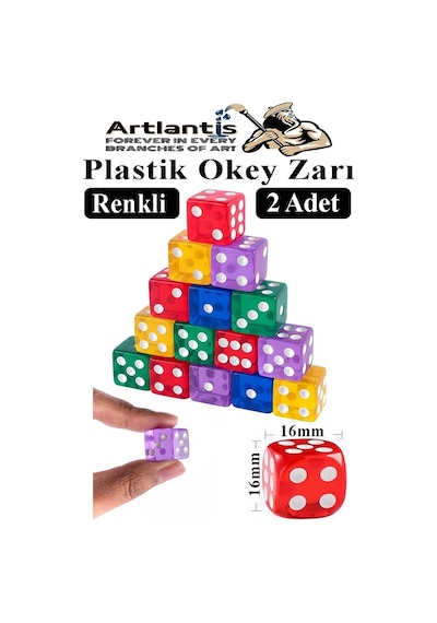 Okey Zarı 2 Adet Renkli Oyun Zarı Plastik Akrilik 16 Mm Şeffaf Zar Masa Oyunları Zarı Eğlence