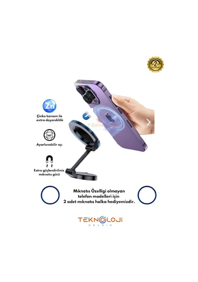 Araç Telefon Tutucu Mıknatıslı Ayarlanabilir Ekstra Dayanıklı Güçlü Mıknatıs Yeni Nesil Çinko Tutucu