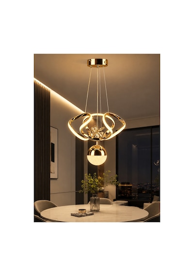 Lzy Avize Store Dron Avize - Rose Gold 3 Renk Led Li Taç Lı Modern Led Avize Aydınlatması