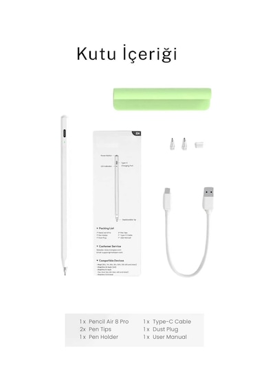 Apple Uyumlu iPad 11. Nesil A16 İle Uyumlu Profesyonel Avuç İçi Red Özellikli Stylus Sessiz Ve Hassas Tablet Kalemi Beyaz