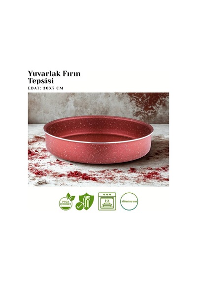 30 Cm Granit Yuvarlak Fırın Tepsisi - Kırmızı Kırmızı