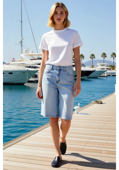 Benerly Kadın Boy Pantolon Yüksek Bel Bermuda Geniş Paça Kesim Denim Kuma Açık Mavi Benerly Kadın Boy Pantolon Yüksek Bel Bermuda Geniş Paça Kesim Denim Kuma Açık Mavi