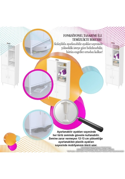 55x173 Cm Mutfak Dolabı Banyo Dolabı Çok Amaçlı Dolap Ard-138 Beyaz