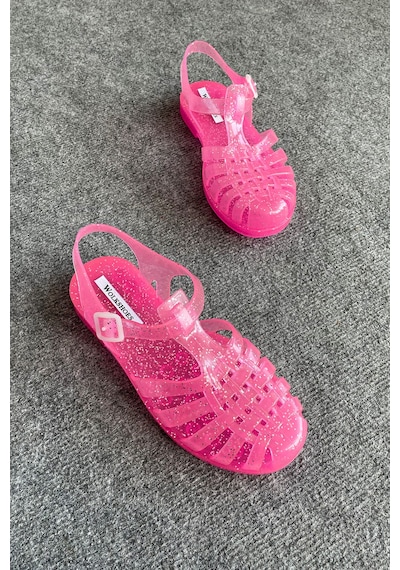 Ruby Simli Pembe Kemer Detay Kadın Sandalet Simli Pembe