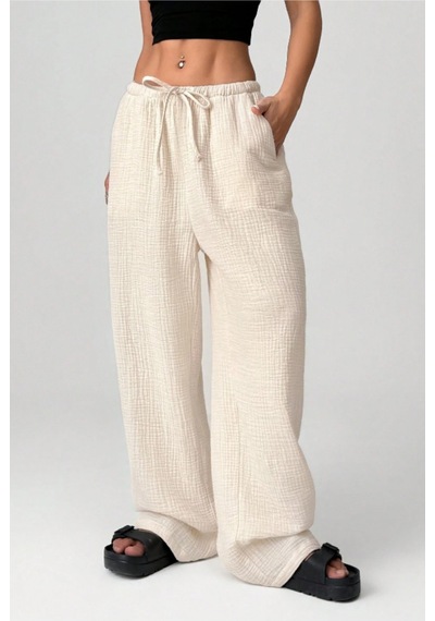 Tarz Cool Bol Paça Müslin Kadın Pantolon Kmslpnt0125 Bej