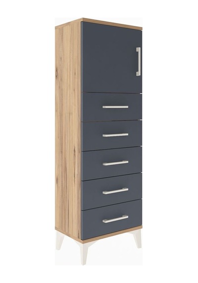 Arges Dolap Tek Raflı 5 Çekmeceli Tek Kapaklı 44x30x134 Çam-antrasit Atlas Çam