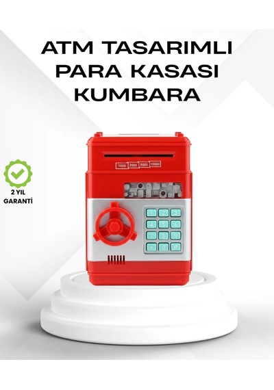 Kırmızı Şifreli Atm Kasa Para Yutan Kumbara