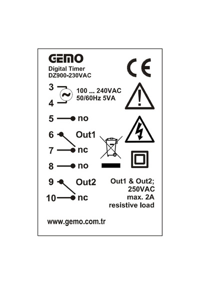 Gemo Dz900-230vac ,96x96mm 110v..220vac Kontak-2a1k Zaman Röle