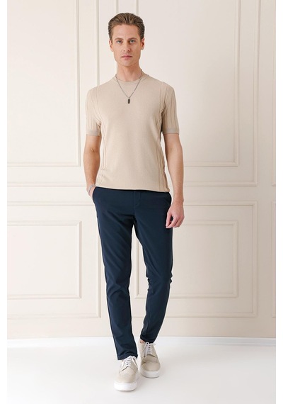Efor Slim Fit Bisiklet Yaka Kısa Kol Bej Triko Tr 869 Bej
