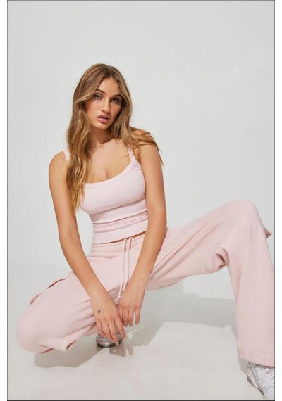 Madmext Pembe Fitilli Görünümlü Askılı Basic Atlet Mg2236 Pembe