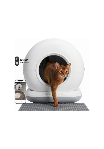 Haustier Cb002 Gri Kameralı Akıllı Otomatik Kedi Tuvaleti, App İle Uzaktan Kontrol, 72lt Hazne, 7lt Çöp Haznesi