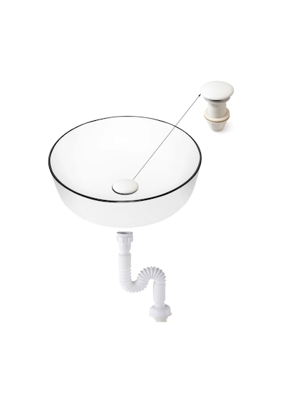 Fause Pop-up Basmalı Beyaz Seramik Başlıklı Lavabo Sifonu Ksf103-w Mat Siyah