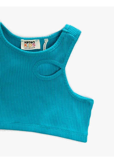 Koton Pencere Detaylı Crop Üst Ribanalı Kolsuz Pamuklu Turkuaz 2skg30111ak