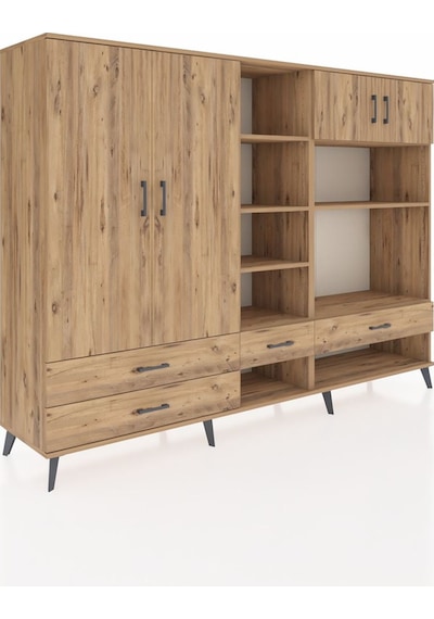 Hyperion Dolap 12 Raflı 4 Çekmeceli 4 Kapaklı 220x44x163 Çam-çam Çam-çam