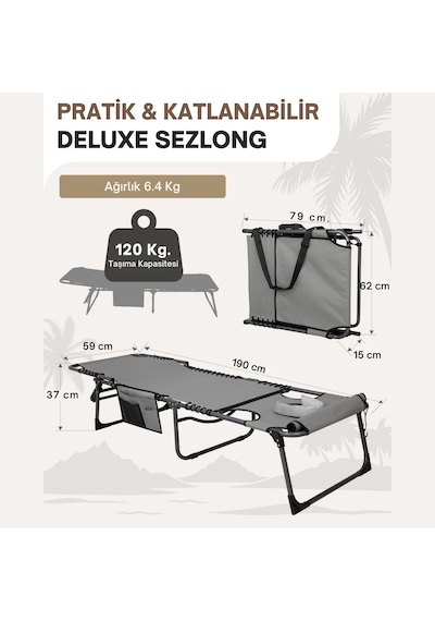 Kingcamp Magnolia B10 Hands-free Premium 7 Kademeli Katlanır Şezlong Grey Bej