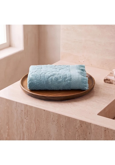 Botti Home %100 Pamuk Jakarlı El Ve Yüz Havlusu Seti 50 X 90 Cm Çeyizlik Saçaklı Havlu Bebe Mavisi