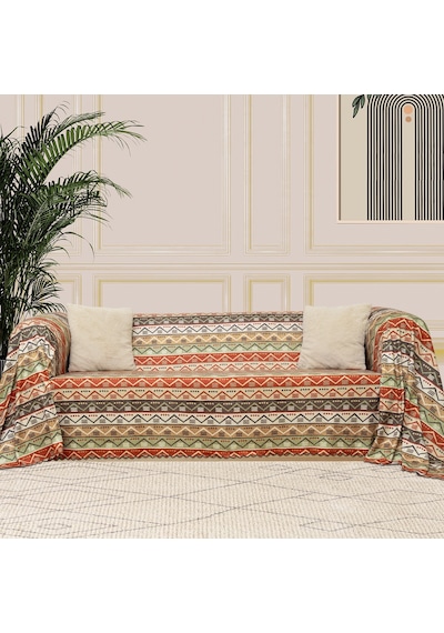 Softmicro Etnik Desenli Boho Doğal Renk Koltuk Örtüsü Natural 180 x 220 CM