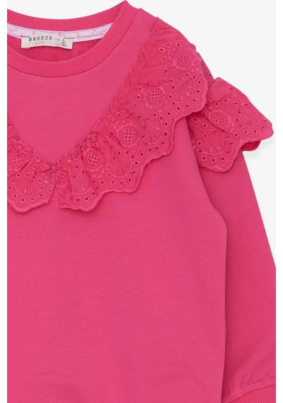 Breeze Kız Çocuk Sweatshirt Güpürlü 4-8 Yaş, Pembe Pembe