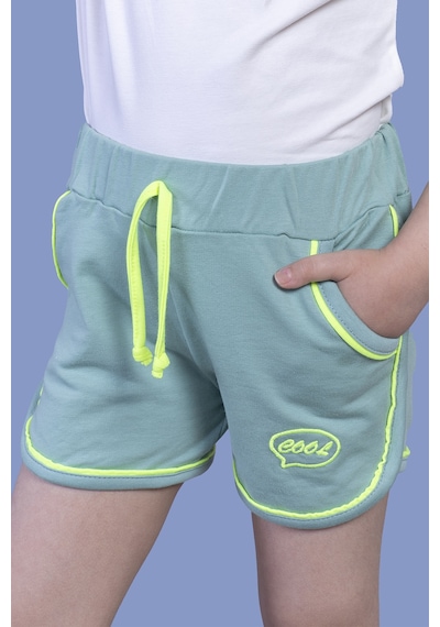Toontoy Kids Toontoy Kız Çocuk Beli Lastikli İki Yanı Cepli Nakışlı Şort Yeşil