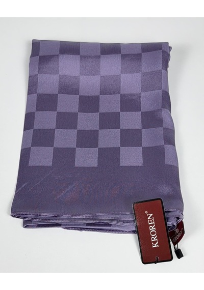 Kroren Krep Jakarlı Dama Desen Şal - 70 X 190 Leylak