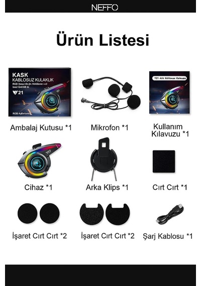 Y21 Bluetooth Motosiklet Kask Kulaklığı Renkli Led Işıklı, İnterkom Destekli, Yüksek Ses Kalites