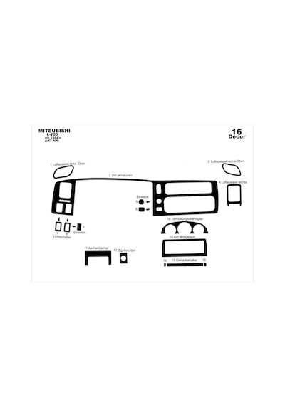 Mitsubishi L200 Torpido Kaplama 1996-2007 16 Parça Piano Black