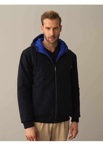 Xint Mavi Regular Fit Kapüşonlu Pamuklu Çift Taraflı Mont 195039