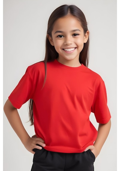 Fyk Kids Kız Çocuk Yuvarlak Yaka Penye T-shirt Kırmızı