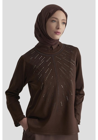 Armine Trend Taş Baskılı Triko Tunik Kahverengi 25ytd4126 Kahverengi