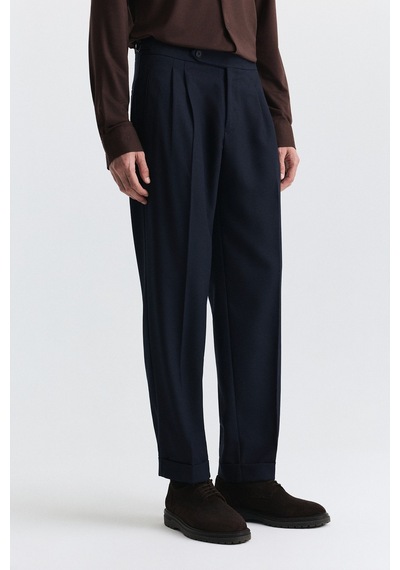 Antioch Tapered Fit Çift Pileli Pantolon Lacivert