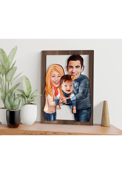 Bk Gift Kişiye Özel Aile Karikatürlü 3d Ahşap Tablo-2, Aileye Hediye, Babaya Hediye, Anneye Hediye Ko: Bitmeyen138365 Bk Gift