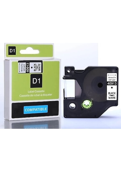 Dymo D1 40913 S0720680 9 Mm X 7 Mt Uyumlu  Beyaz Etikete Siyah Yazı Şerit Etiket Kaseti