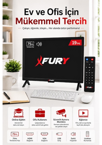 Fury 19" Sesli Uzaktan Kumandalı 75hz 5ms Hdmı Vga Geniş Ekran Monitör