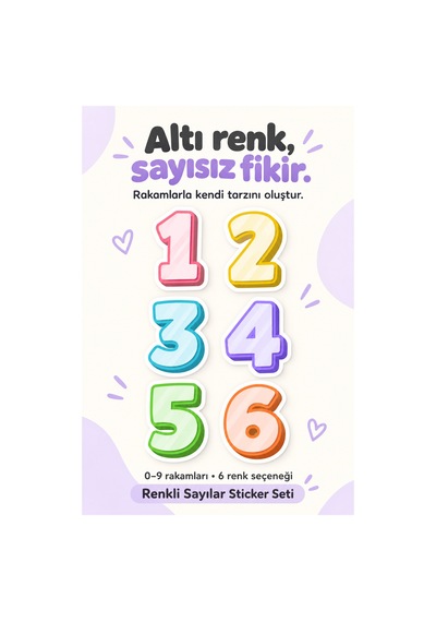 Renkli Sayılar Sticker Seti 110 Adet Parlak Baskı A4 Boyut Çok Renkli