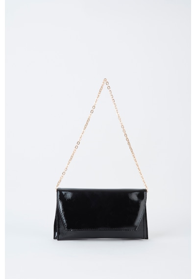 Vivaq Kadın Siyah Rugan Zarf Tasarım 2 Bölmeli Mini Zincir Askılı Çıt Çıt Kapama Clutch Ve El Çantası