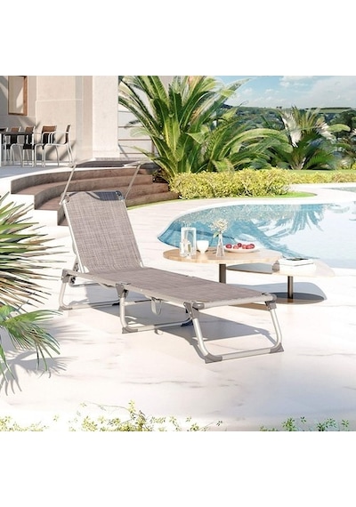 Songmics Gcb19tg Ayarlanabilir Ve Katlanabilir Gölgelikli Şezlong, 55x193x31 Cm, Gri Kırçıllı,