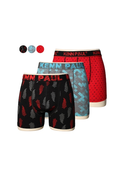 Kennpaul 3'lü Boxer 3xl 6xl Büyük Beden Desenli, Yumuşak Pamuk Siyah - Mavi