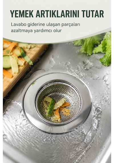 11 Cm Paslanmaz Çelik Lavabo Süzgeci Mutfak Evye Gider Süzgeci Tıkanıklık Önleyici İnce Çöp Tutucu Gri