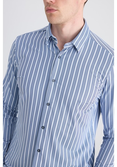 Twn Slim Fit Lacivert Çizgi Baskılı Gömlek 5ec02ad09259m Çok Renkli