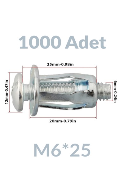 M6x25 1000 Adet Sac Arkası Açılır Somun Çiçek Perçin Somunu - Kriko Ankraj Fener Tipi Genleşme Vidası M6