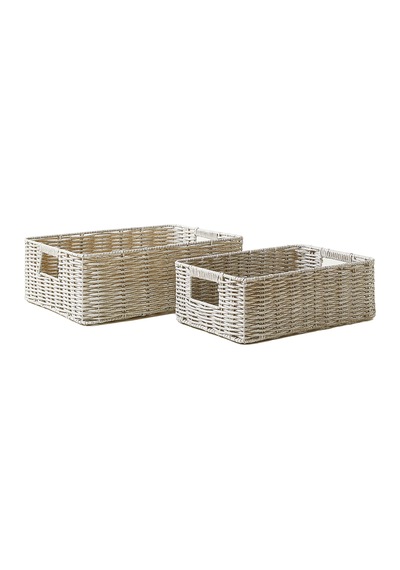 Ocean Home Textile 2'li Çocuk Odası Yıkanabilir Gri Pp Rattan Sepet Set 33 X 23 X 11 / 39 X 29 X 13 Cm