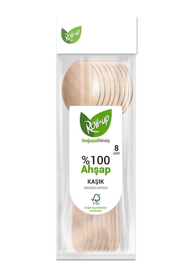 Roll-up Doğaya Dönüş Ekolojik Doğal %100 Ahşap Kaşık - Kalınlık : 1.8 Mm - 16 Cm. - 8'li 3 Paket Ahşap