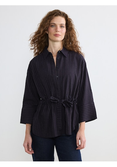 Lcw Everyday Lacivert Çizgili Bağlamalı Oversize Kadın Gömlek