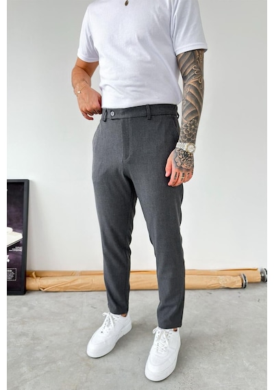 Koyu Gri Basic Regular Fit Kumaş Pantolon