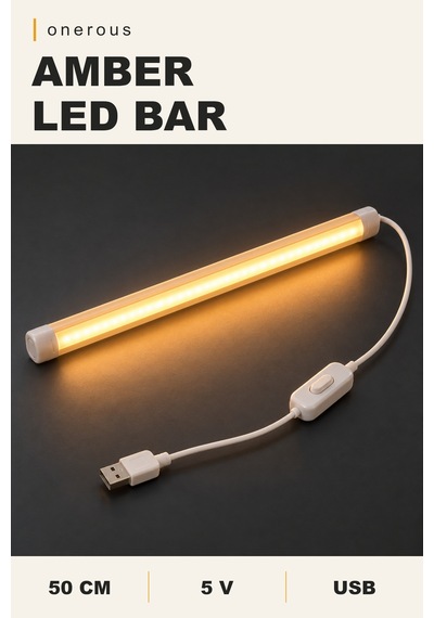 Onerous 50 Cm 5v Amber Led Bar, Anahtarlı, Usb, Yapışkanlı Turuncu