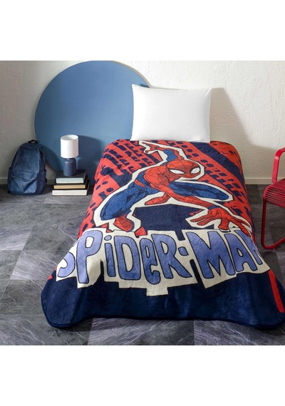 Lisanslı Spiderman Block Tek Kişilik Battaniye Beyaz