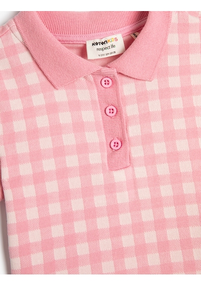 Koton Polo Tişört Crop Kısa Kollu Düğme Detaylı Dar Kalıp Pembe Ekose 3skg10134ak Pembe Ekoseli