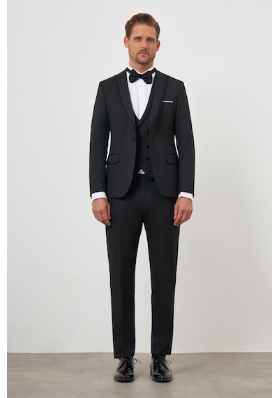 Morven Erkek Siyah Poliviskon Ceramonia Düz Desen Slim Fit Sivri Çıkma Yaka Damatlık Siyah Morven Erkek Siyah Poliviskon Ceramonia Düz Desen Slim Fit Sivri Çıkma Yaka Damatlık Siyah
